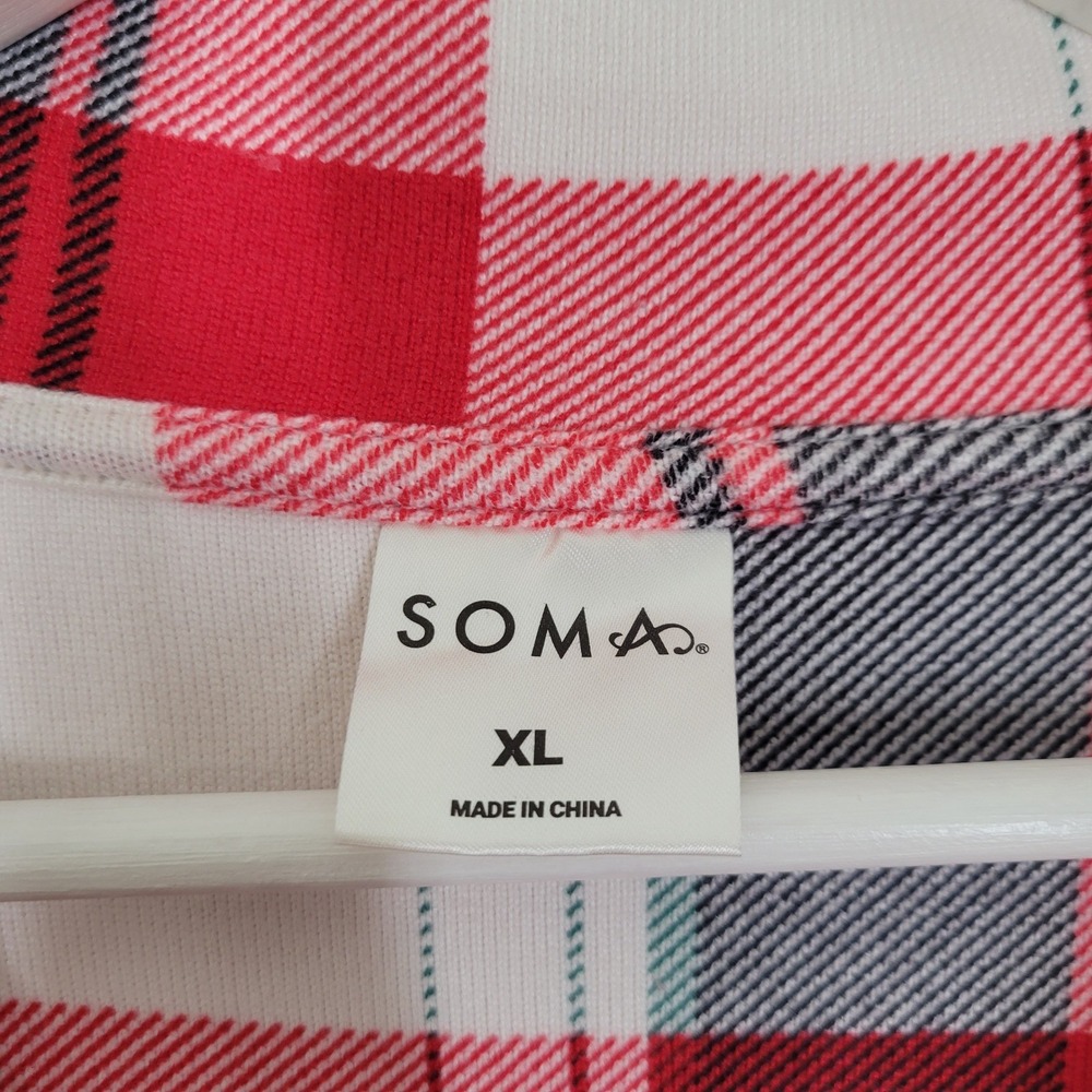 Soma Pajama Top Womens XL Red White Plaid Button Down Sleep Shirt Long Sleeve - Picture 9 of 10